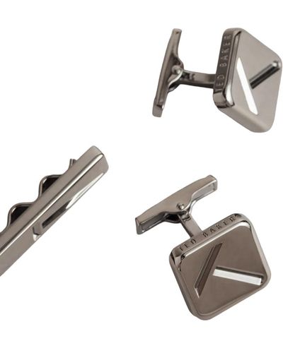 Ted Baker Klassik Black-gunmetal Metal Cufflink And Tie Pin Set - Metallic