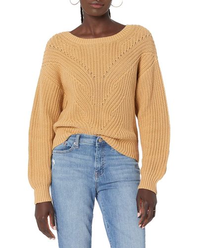 The Drop Selena Cable Front Cropped Sweater - Blau