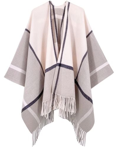 HIKARO Shawl Wrap Open Front Poncho Cape Plaid Tassel Blanket Cardigans Coat For Spring Fall Winter - Multicolour