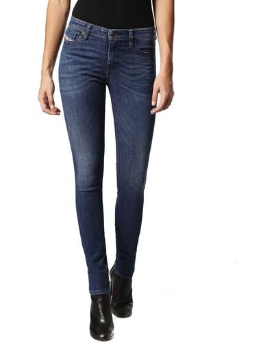 DIESEL Jeans Hose Skinzee Super Slim-Skinny Regular Waist Jeanshose 0848L Stretch - Blau