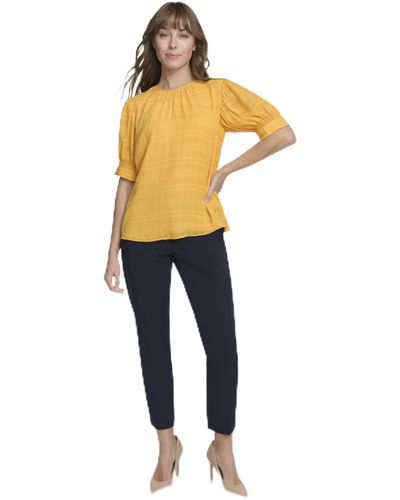 Tommy Hilfiger Short Crewneck Blouse With Puff Sleeves - Blue