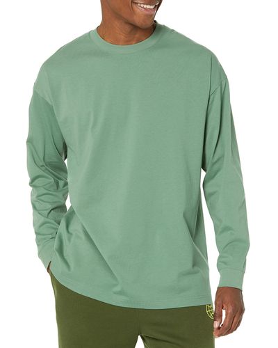 Amazon Essentials T-Shirt Oversize a iche Lunghe 100% Cotone Biologico Uomo - Verde
