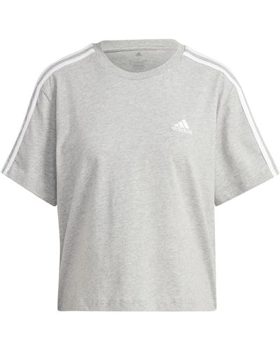 adidas Essentials 3-Stripes Single Jersey Crop Top T-Shirt - Gris