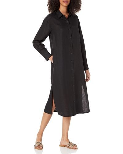 The Drop Fiona Relaxed Linen Midi Shirt Dress - Black