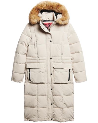 Superdry Everest Longline Puffer Coat Jacket - Natural