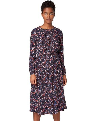 Tom Tailor Für Frauen Kleider & Jumpsuits Midikleid mit Knopfleiste Navy Large floral Design - Lila