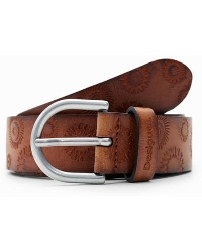 Desigual Geometric Leather Belt - Brown