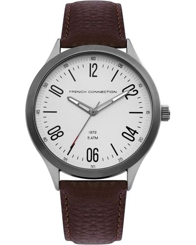 French Connection S Analogue Classic Quartz Watch With Leather Strap Fc1331t - Metallic