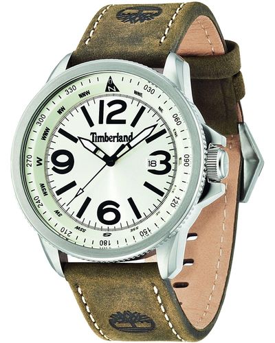 Timberland Caswell Quartz Watch With Beige Dial Analogue Display And Brown Leather Strap 14247js/07 - Grey