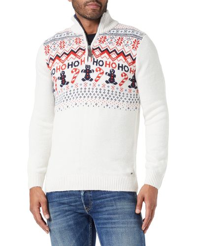 Tom Tailor Weihnachtspullover mit Stehkragen 1032308 - Weiß