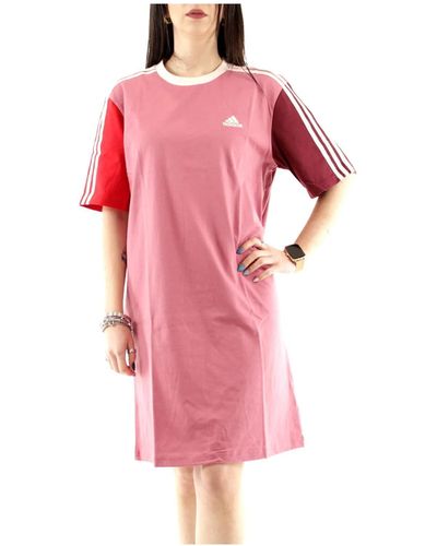 adidas Essentials 3-Stripes Single Jersey Boyfriend Tee Dress Vestito - Rosa