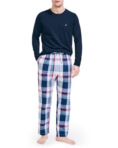 Nautica Soft Woven 100% Cotton Elastic Waistband Sleep Pajama Pant - Bleu