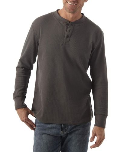 Wrangler Long Sleeve Waffle Henley Shirt - Grey