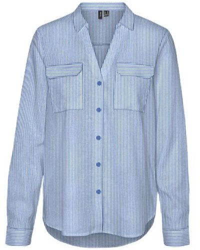 Vero Moda VMLINN Linen Bumpy LS Shirt WVN NOOS - Blau