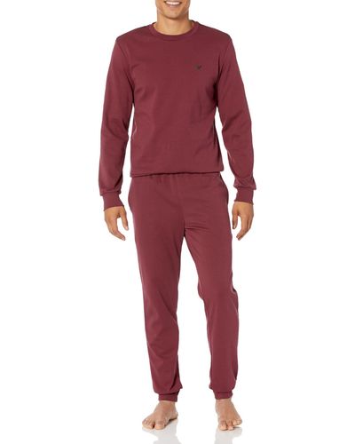 Emporio Armani Interlock Long Sleeve Pajama Set - Red