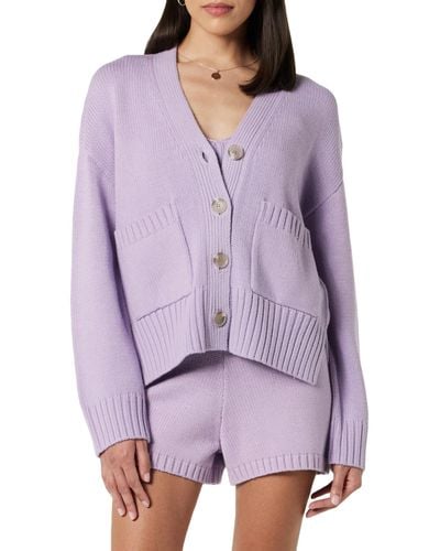 The Drop Brigitte Chunky Button-front Pocket Ribbed Cardigan - Purple