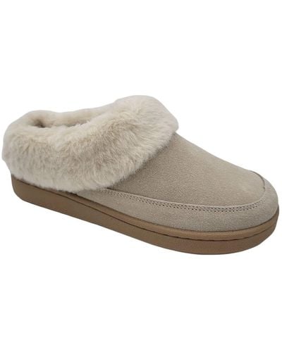 Clarks Faux Fur Lined Slippers Warm Cosy Plush Indoor Outdoor Slippers - Grey