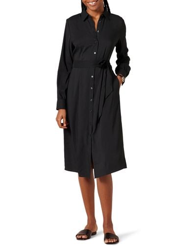Amazon Essentials Georgette Long Sleeve Midi Length Shirt Dress - Black