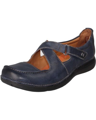 Clarks Un Loop Strap D Fit Navy Leather Mary Jane Shoes - Blue