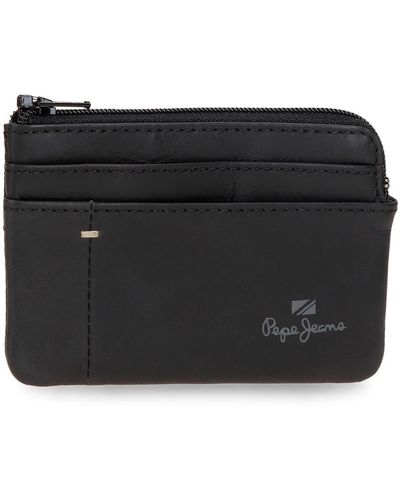 Pepe Jeans Staple Portefeuille Vertical avec Porte-Monnaie Noir 8,5 x 10,5 x 1 cm Cuir