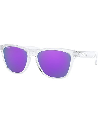 Oakley Frogskins Sunglasses Polished Clear With Prizm Violet Lens + Sticker - Purple