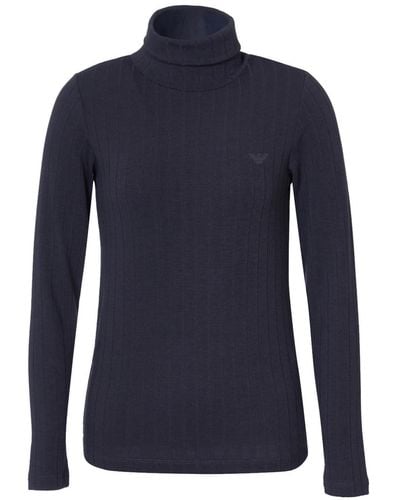 Emporio Armani Turtleneck Sweater Ribbed Knit T Shirt - Blau