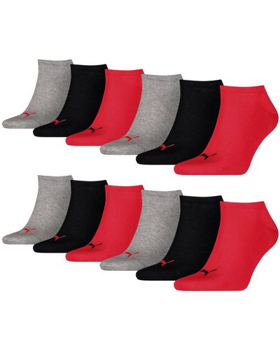 PUMA 12 Paar Sneaker Invisible Socken Gr. 35-49 für Füßlinge - Rot