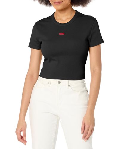HUGO Small Logo Fitted Crop Tshirt Shirt - Black