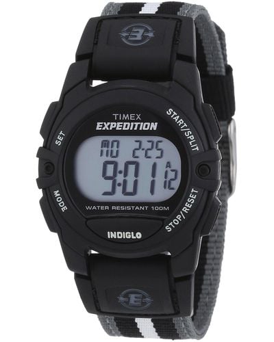 Timex Expedition Digital Cat 33mm Watch – Black Case With Black & Gray Striped Fabric
