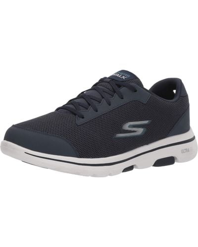 Skechers Gowalk 5 Demitasse-textured Knit Lace Up Performance Walking Shoe Sneaker - Blue
