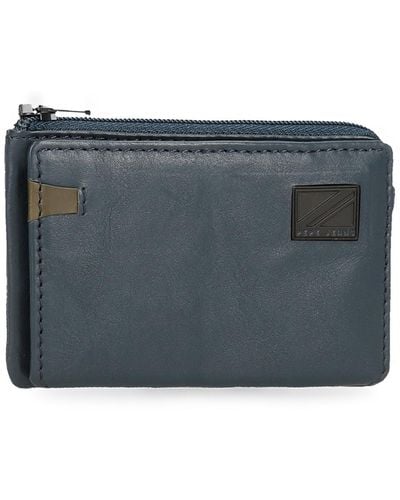 Pepe Jeans Marshal Purse With Card Holder Blue 11 X 7 X 1.5 Cm Leather