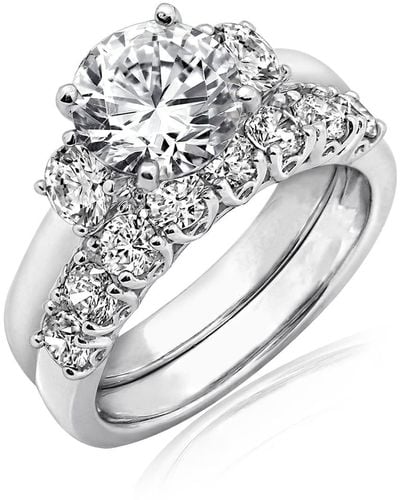 Amazon Essentials Sterling Silver Platinum Plated Infinite Elements Cubic Zirconia Three Stone Ring - White