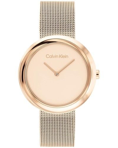 Calvin Klein Quartz Ionic Plated Carnation Gold And Mesh Bracelet Watch - Natural