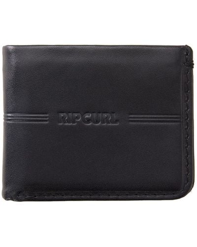 Rip Curl Brand Stripe Rfid 2 In 1 Leather Wallet In Black