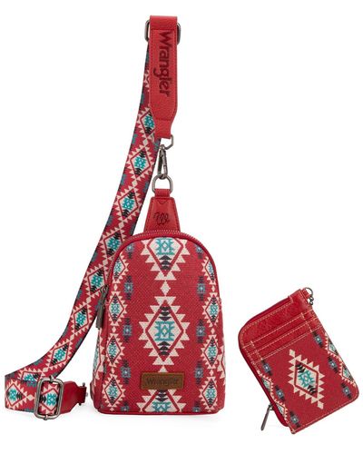 Wrangler Aztec Crossbody Sling Bags For Wallet Set - Red
