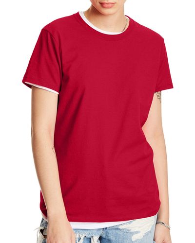 Hanes Womens Perfect-t Short Sleeve T-shirt Fashion T Shirts - Red