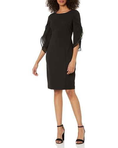 DKNY Sheath With 3/4 Chiffon Sleeve Dress - Gray