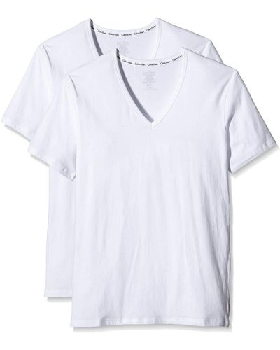 Calvin Klein T-Shirts Kurzarm V Neck V-Ausschnitt - Weiß