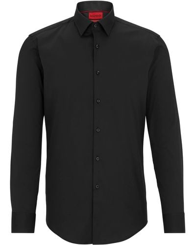 HUGO S Kenno Slim-fit Shirt In Cotton-blend Poplin Black