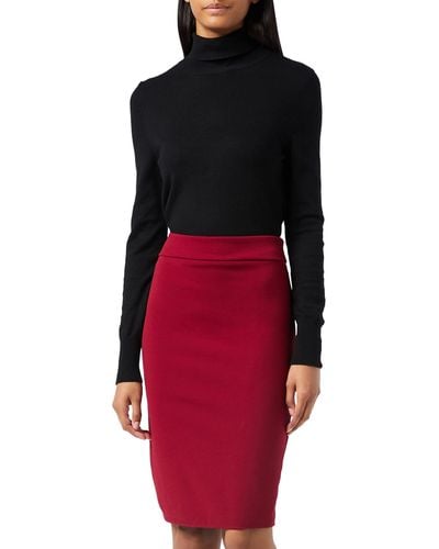 FIND Midi Knee Length Pencil Skirt With Elasticated Waist - Red