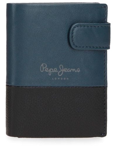 Pepe Jeans Dual Cartera Vertical con Cierre de Clic Azul 8,5x10,5x1 cms Piel
