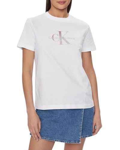 Calvin Klein T-Shirts Kurzarm Diffused Regular Rundhalsausschnitt - Weiß