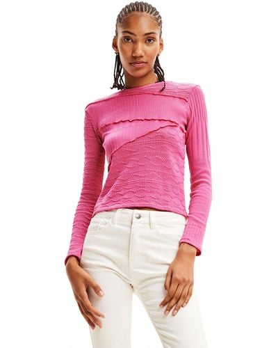 Desigual Knit T-shirt Long Sleeve - Pink