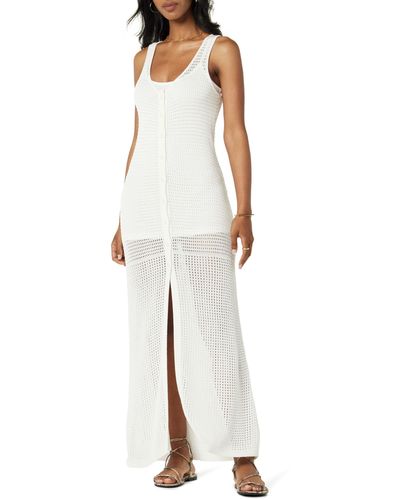 The Drop 's Button Front Mixed Pattern Crochet Maxi Dress - White