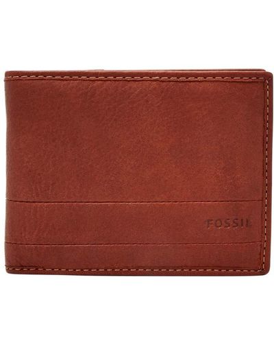 Fossil Leather Wallet Wallet Purse Purse Brown - Red