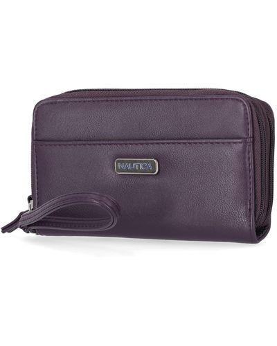 Nautica On The Double Zip Around Vegan Leather s RFID Clutch Wallet With Wristlet Strap - Violet