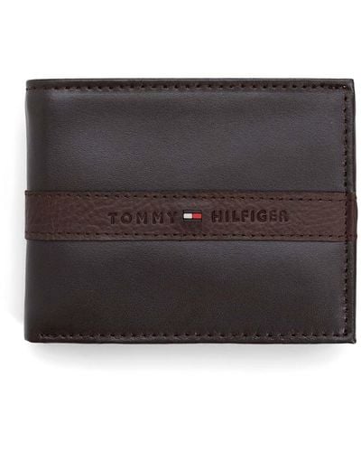 Tommy Hilfiger Portefeuille fin en cuir pour homme avec poche pour pièces de monnaie - Noir