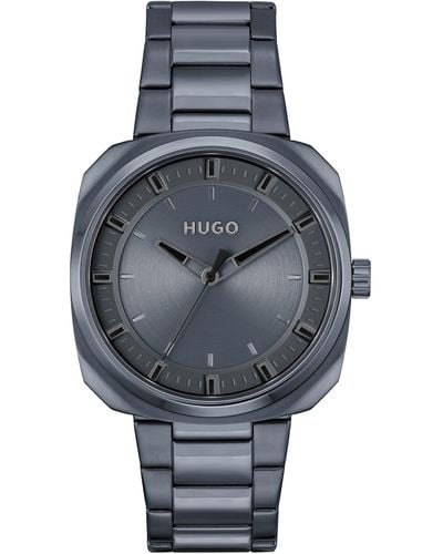 HUGO Analog Quarzuhr für mit Blaues Edelstahlarmband - 1530310 - Grau