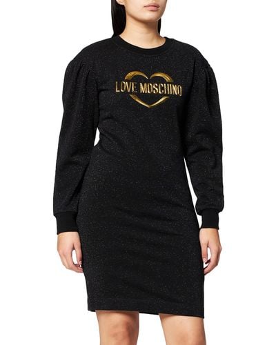 Love Moschino Long-sleeved Dress In Lurex Cotton Fleece - Black