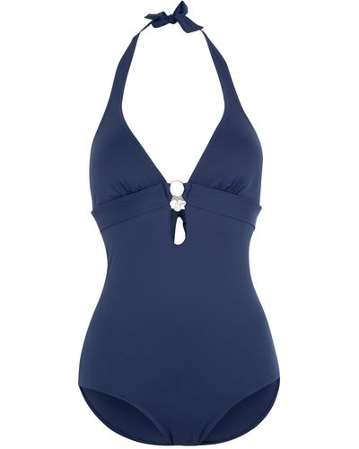S.oliver Badeanzug mit V-Ausschnitt und Neckholder - Blau